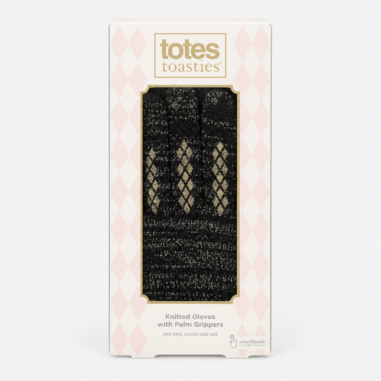 Totes Toasties BRUSHED KNITTED GLOVES Womens Touchscreen Gloves Black in stylish gift box