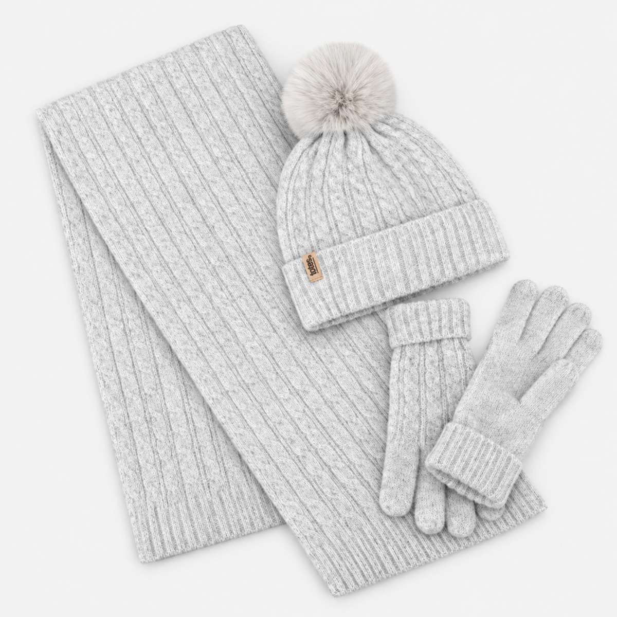 Totes Toasties KNITTED HAT SCARF & GLOVE GIFT SET Womens Beanie Grey