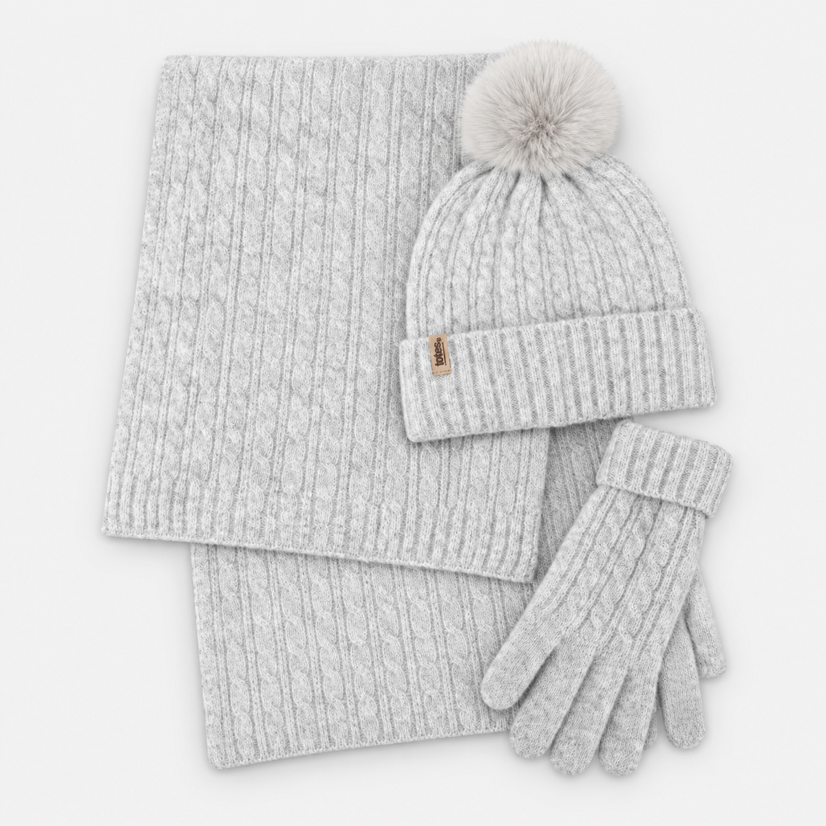 Totes Toasties KNITTED HAT SCARF & GLOVE GIFT SET Womens Beanie Grey