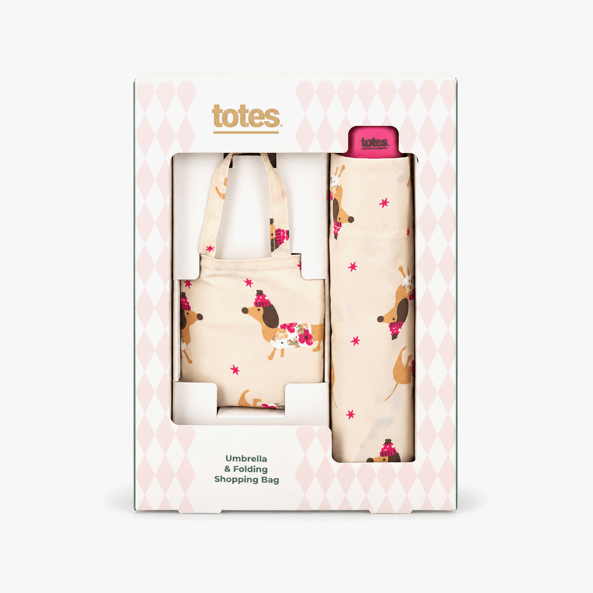 Totes Toasties UMBRELLA & SHOPPER BAG GIFT SET Womens Umbrella Party Sausage