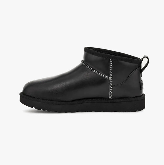 UGG CLASSIC ULTRA MINI LEATHER REGEN Womens Boots Black