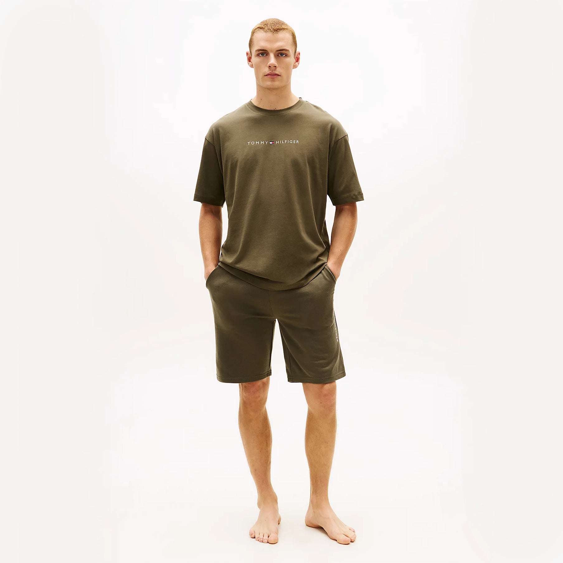 Tommy Hilfiger SS LOGO TEE Mens Loungewear Army Green