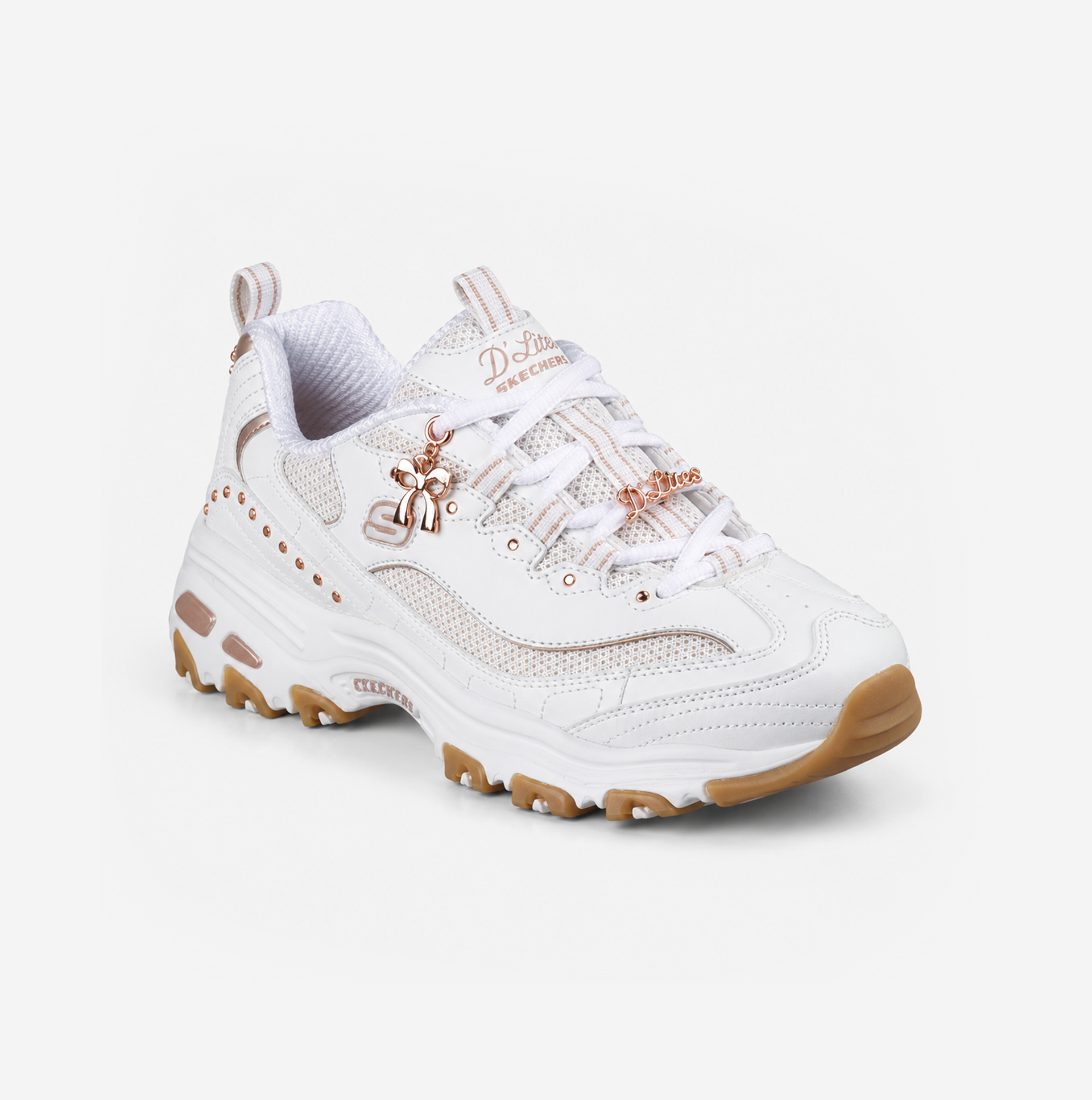 Skechers D'LITES - 20TH ANNIVERSARY Womens Casual Trainers White/Rose Gold