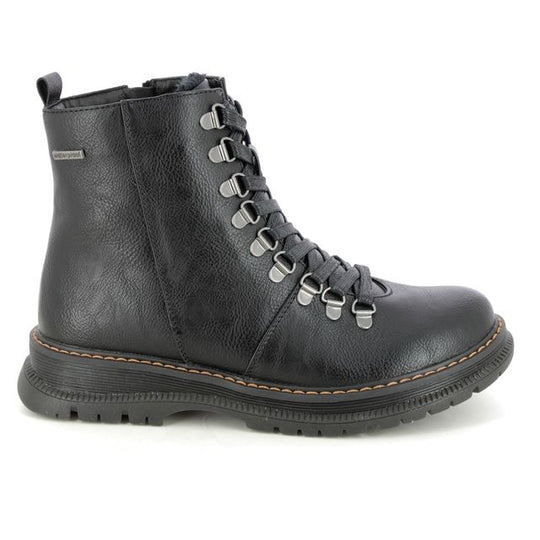 Westland PEYTON 03 Womens Boots Black side view showcasing ankle height, lace-up design, and faux leather upper.