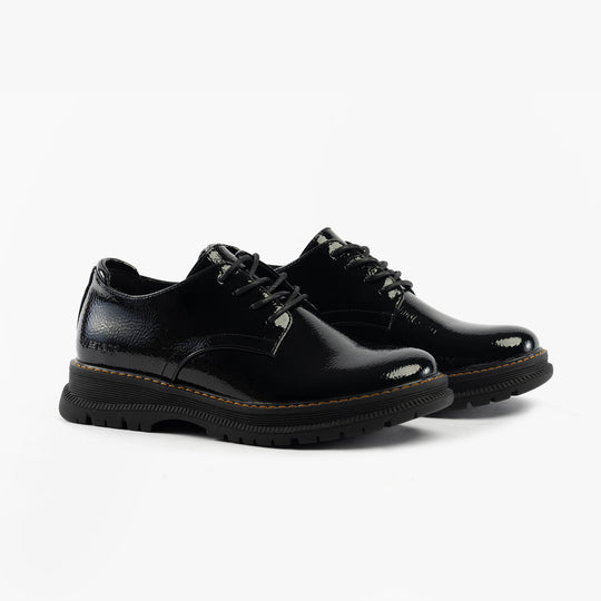 Westland PEYTON 10 Womens Shoes Black Patent side view showcasing patent leather design and lace-up closure.