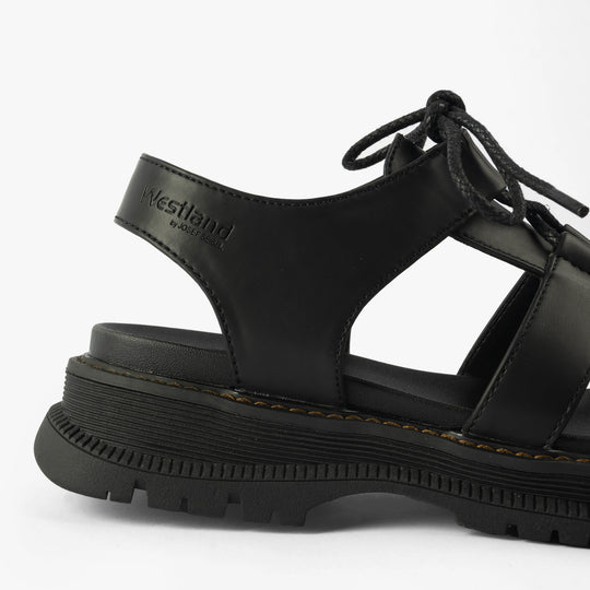 Westland PEYTON 14 Womens Sandals Black side view showcasing faux leather upper and lace-up design.