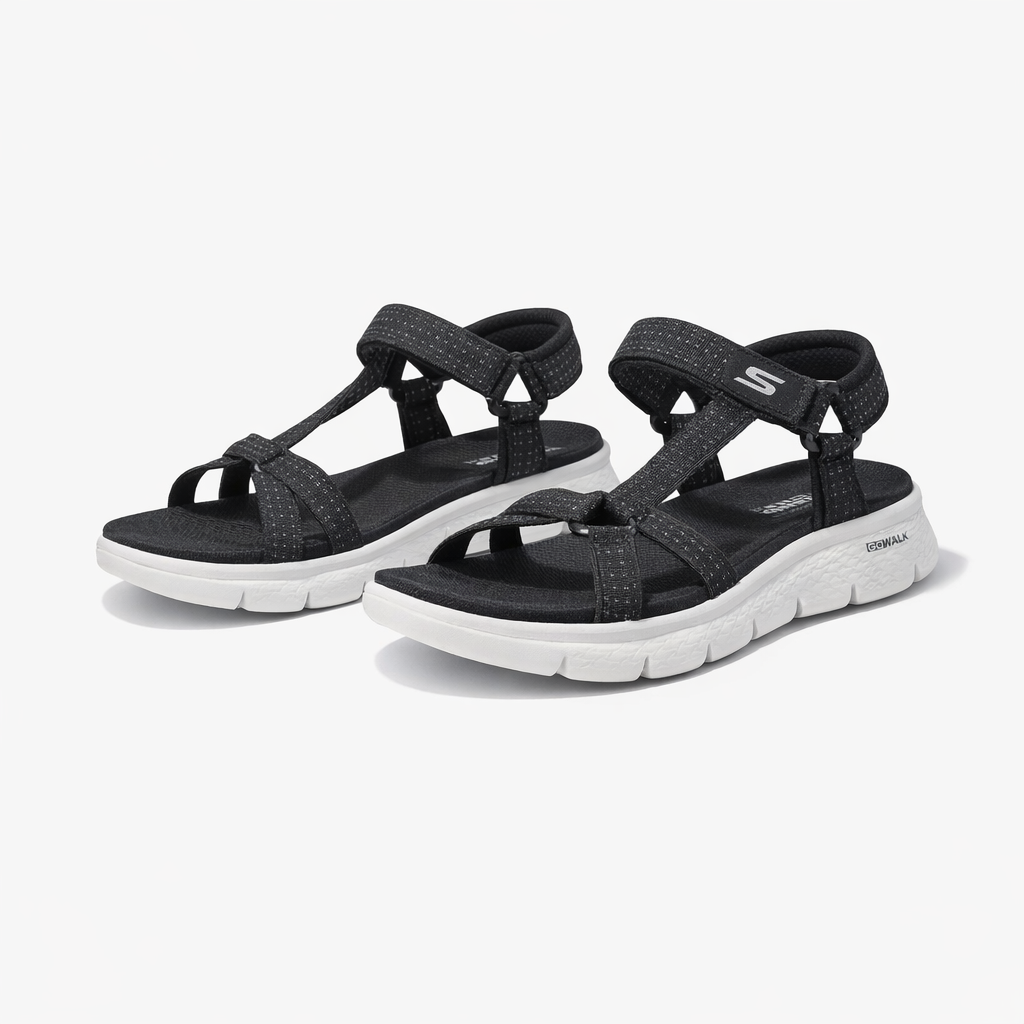 Skechers GO WALK FLEX SANDAL - SUBLIME Womens Ankle Strap Sandals Black/White