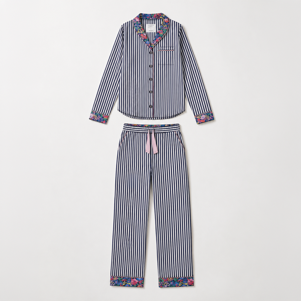 Joules Y97370 ALMA Ladies Pyjama Set Navy/White Stripe Womens Pyjama Set Navy/White Stripe