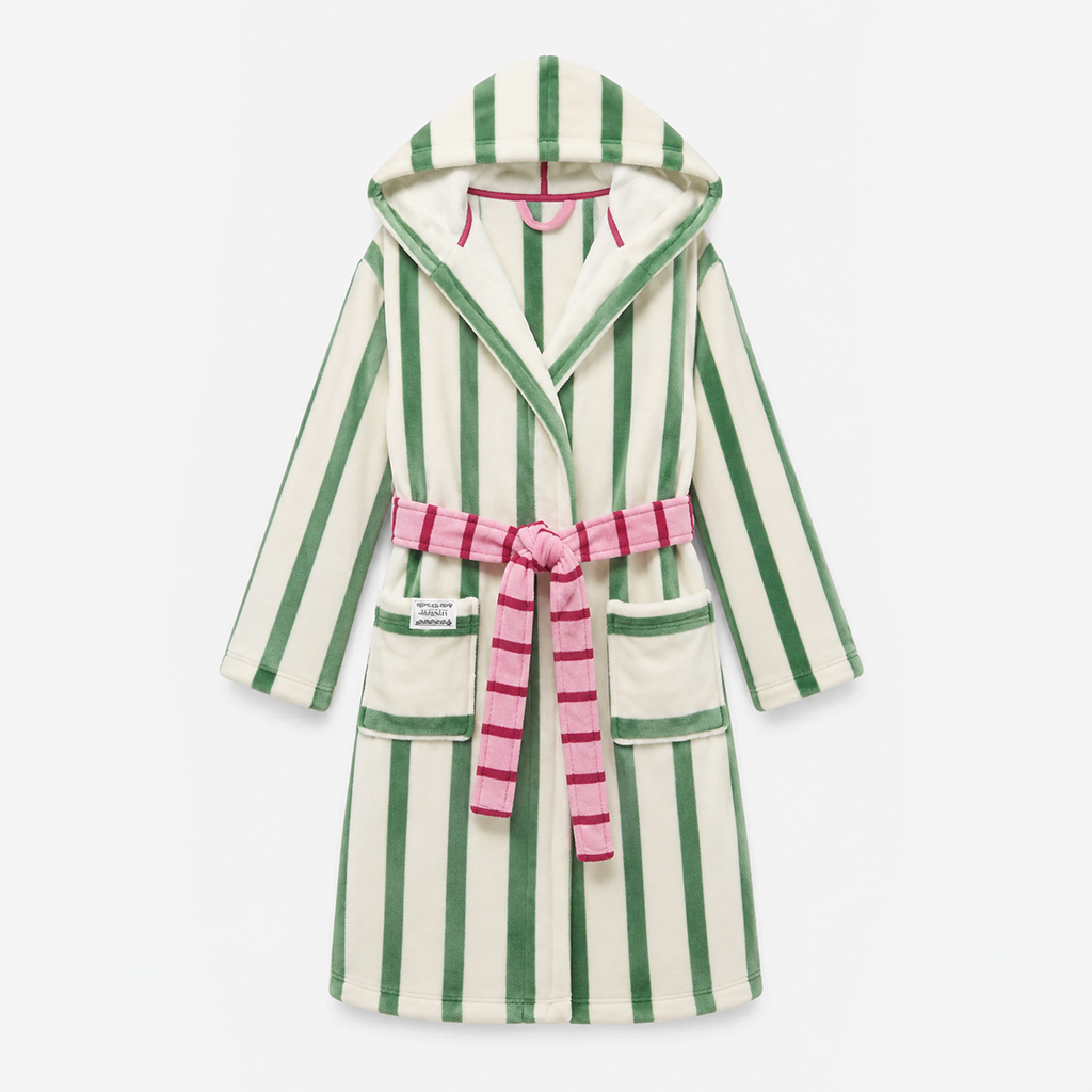 Joules G85730 LUNA Ladies Robe Green/White Stripe Womens Bathrobe Green/White Stripe