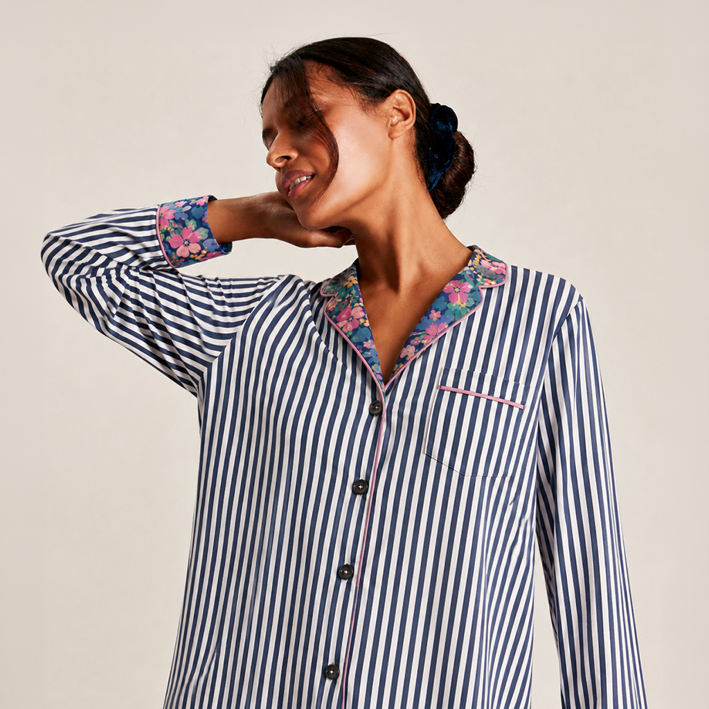 Joules Y97370 ALMA Ladies Pyjama Set Navy/White Stripe Womens Pyjama Set Navy/White Stripe