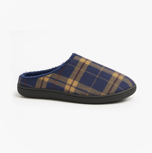Zedzzz FABIAN Mens Check Textile Mule Slippers Navy