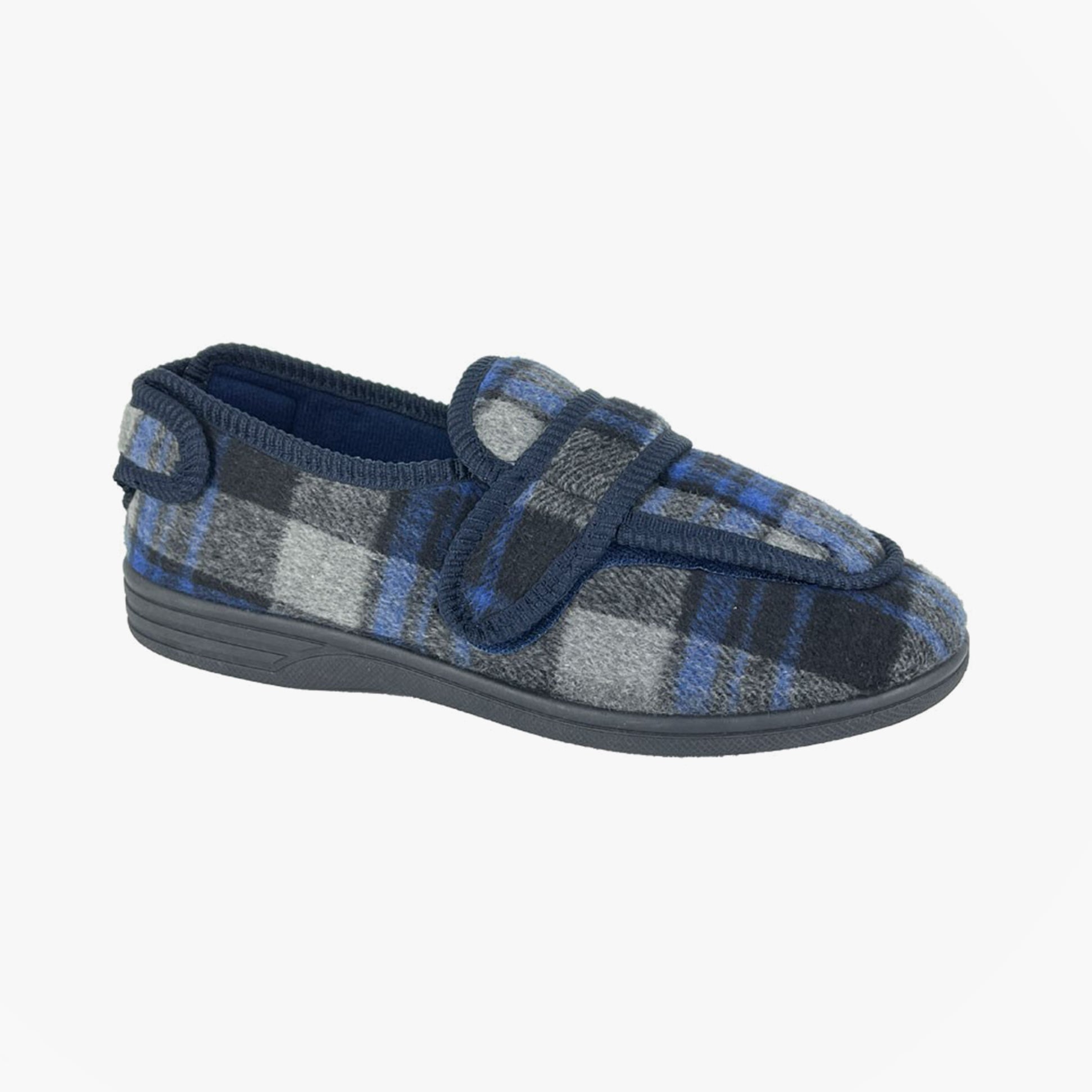 Zedzzz PETER Mens Touch Fasten/Velcro Slippers Navy Blue Check