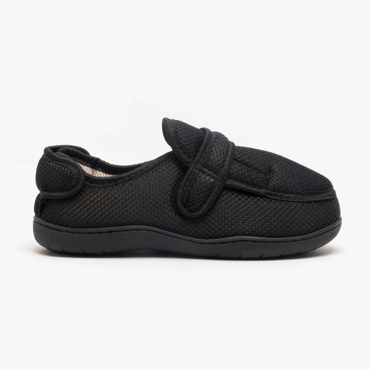 Zedzzz JOSH Mens Super Wide Touch Fasten Slippers Black