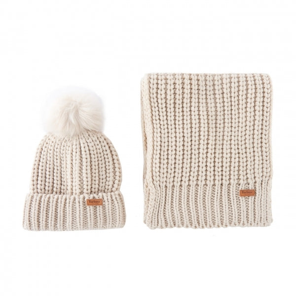 Barbour SALTBURN BEANIE & SCARF Womens Gift Set Pearl