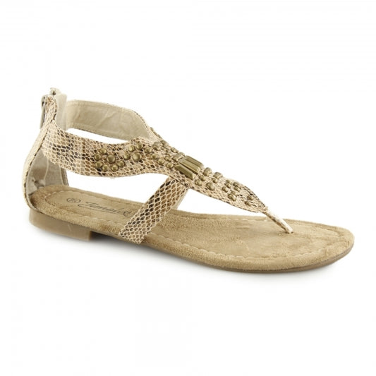 Shuperb 2.762105 Womens Toe Post Jem Sandals Beige Python