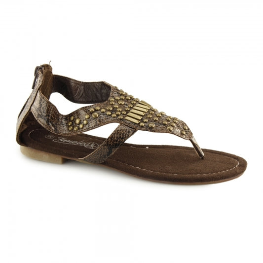 Shuperb 2.762105 Womens Toe Post Jem Sandals Brown Python