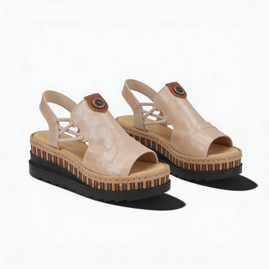 Rieker V7972 Womens Wedge Sandals Beige