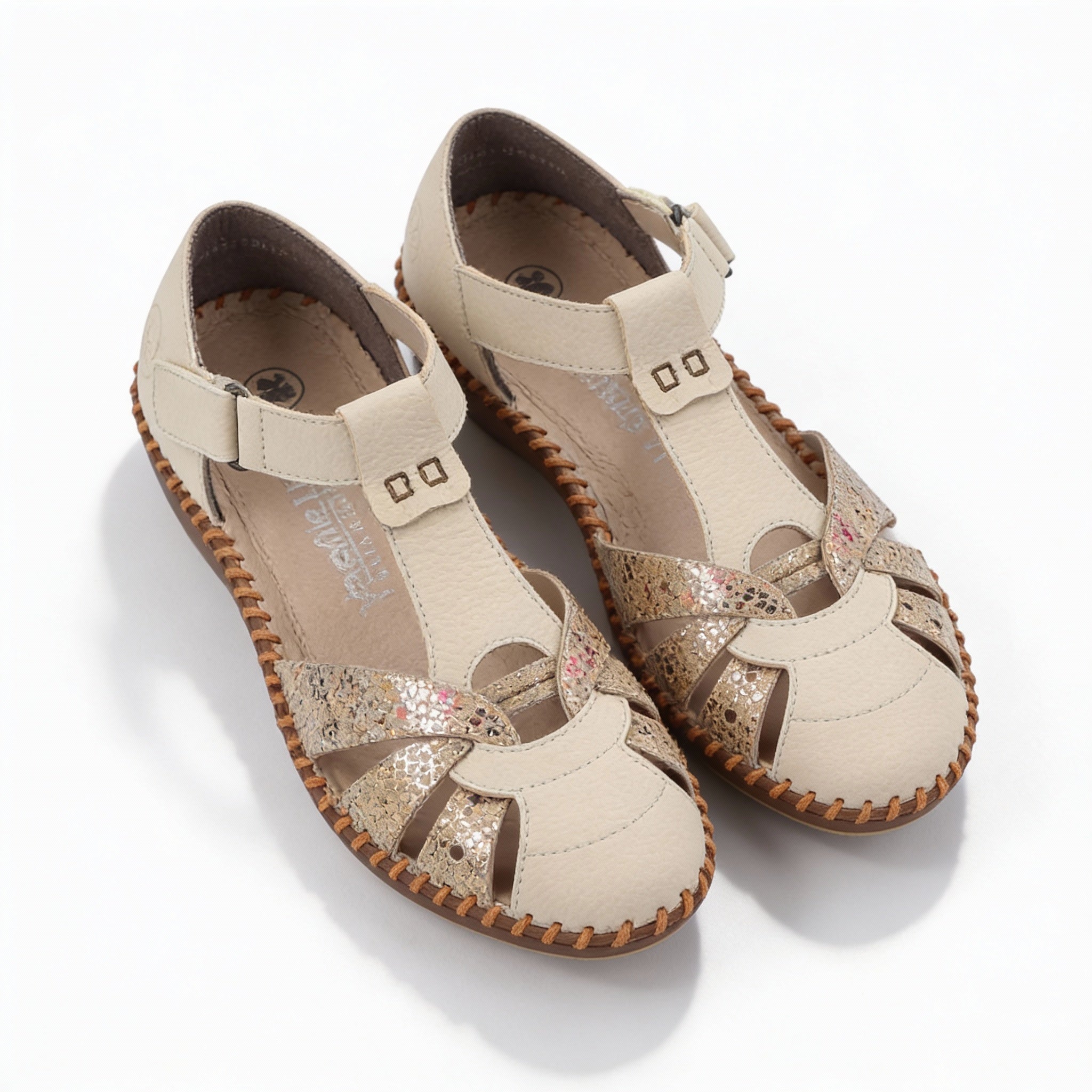 Rieker M1655 Womens Ankle Strap Sandals Cream