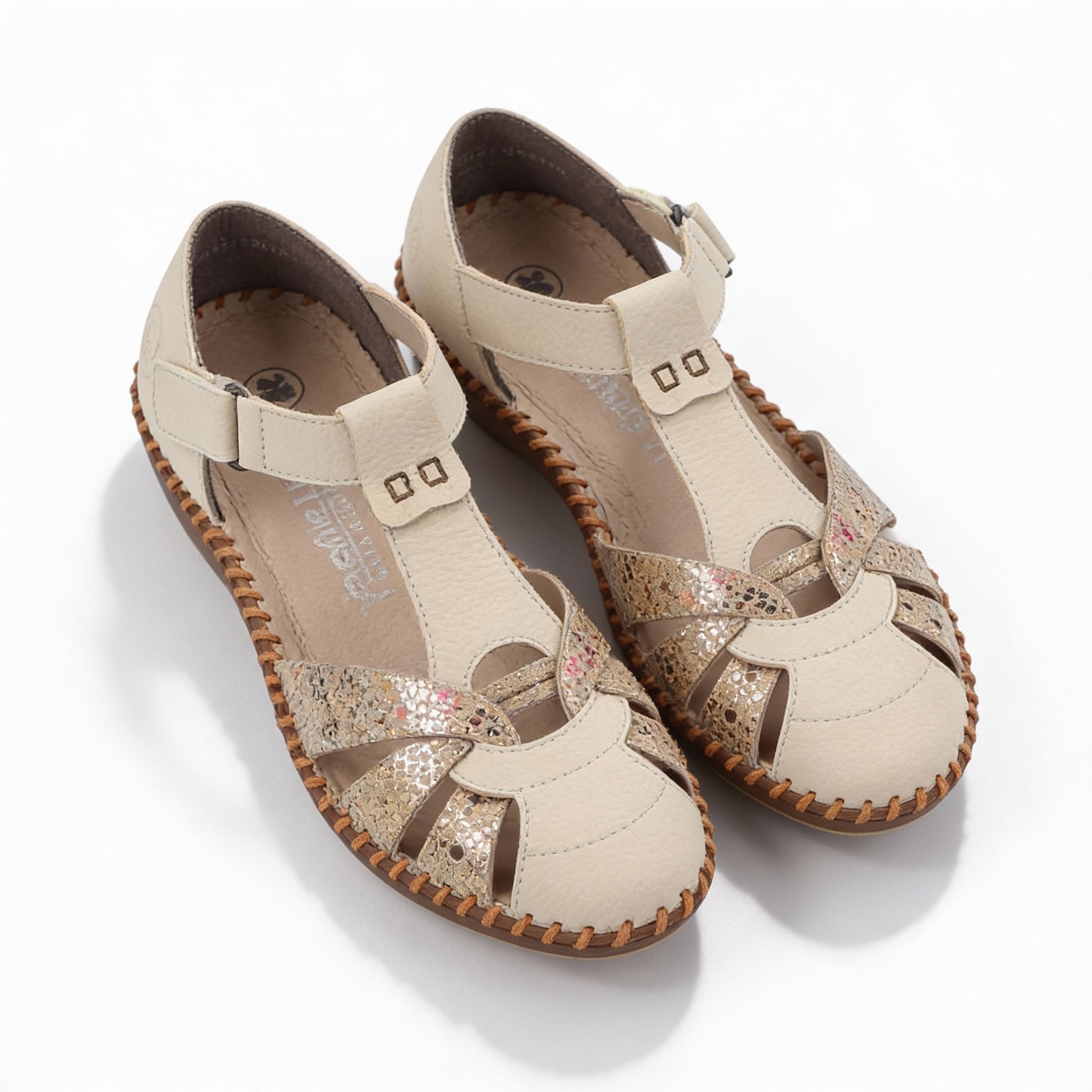 Rieker M1655 Womens Ankle Strap Sandals Cream