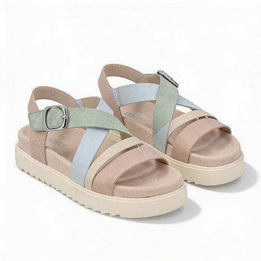 Rieker V5663 Womens Ankle Strap Sandals Beige/Multi