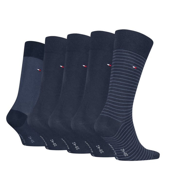 Tommy Hilfiger 5 Pack Giftbox Stripe Mens Crew Socks Navy