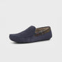 Barbour MONTY Mens Slippers Navy side view featuring suede upper, warm lining, and rubber sole.