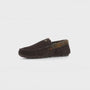 Barbour MONTY Mens Slippers Brown side view showing suede material and plaid lining.