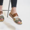 Rieker V3652-91 Womens Sandals Green/Tan/White