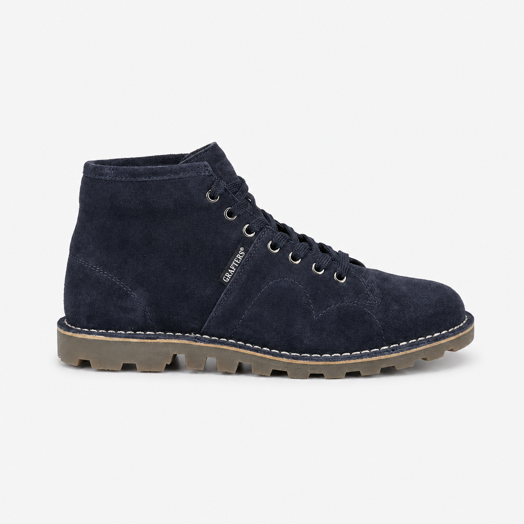 Grafters Unisex Suede Monkey Boots Navy