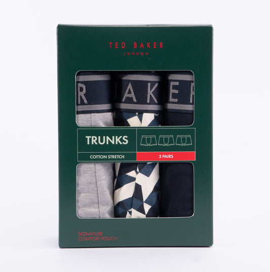 Ted Baker 3-Pack Cotton Trunks Mens Black/White/Grey