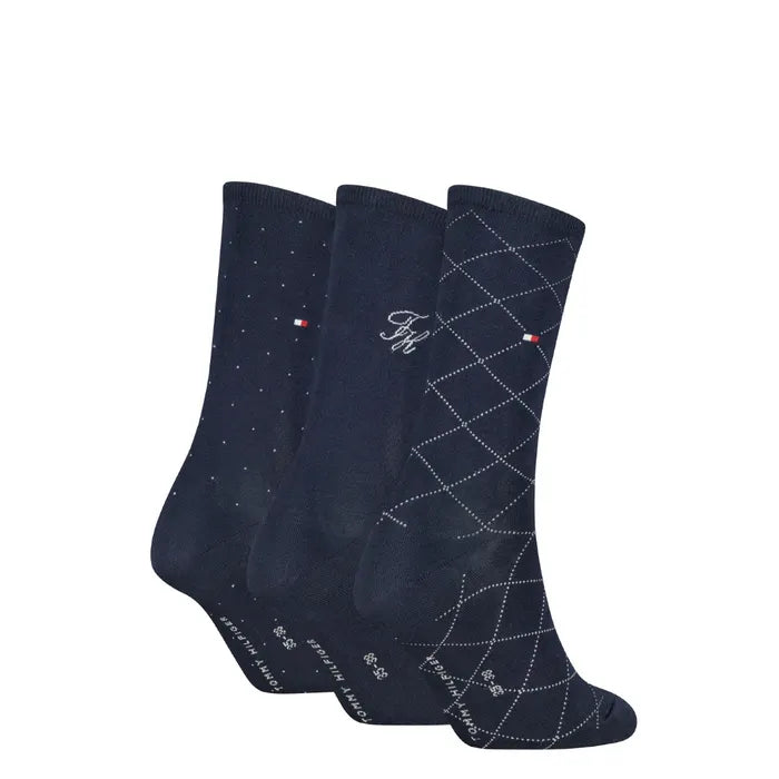 Tommy Hilfiger 3 Pack Giftbox Monogram Womens Crew Socks Navy