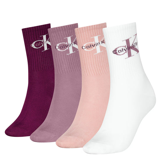 Calvin Klein 4 Pack Giftbox Monologo Womens Crew Socks Multicolour