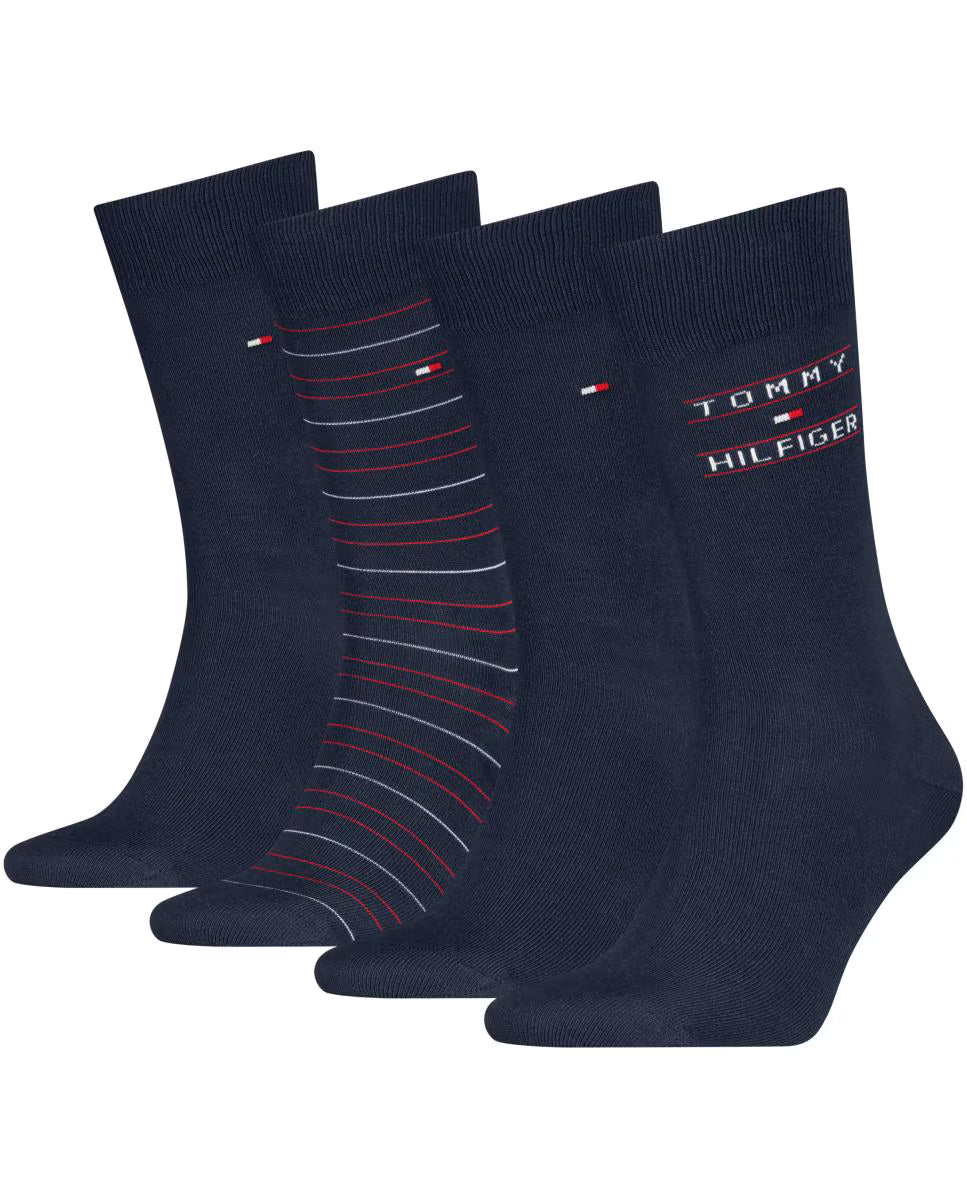 Tommy Hilfiger 4 Pack Giftbox Tommy Stripe Mens Crew Socks Navy