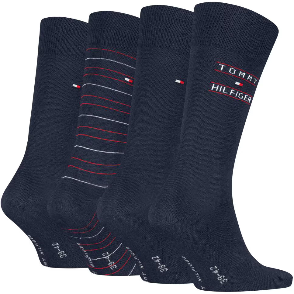 Tommy Hilfiger 4 Pack Giftbox Tommy Stripe Mens Crew Socks Navy